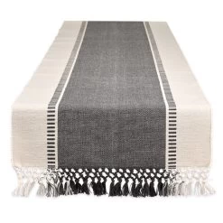 13" X 108" Black And White Dobby Striped Rectangular Table Runner