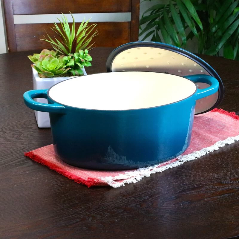 Crock-Pot Crock Pot Artisan 7 Quart Enameled Cast Iron Oval Dutch Oven In Teal Ombre - Image 2