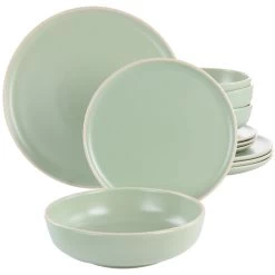 Gibson Elite Serenade 12 Piece Round Stoneware Dinnerware Set In Green