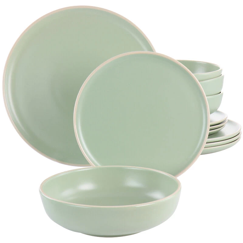 Gibson Elite Serenade 12 Piece Round Stoneware Dinnerware Set In Green