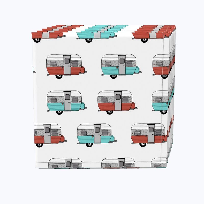 Fabric Textile Products, Inc. Napkin Set, 100% Polyester, Set Of 4, Retro Trailer Camper