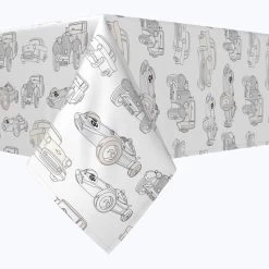 Fabric Textile Products, Inc. Square Tablecloth, 100% Polyester, Retro Transportation White