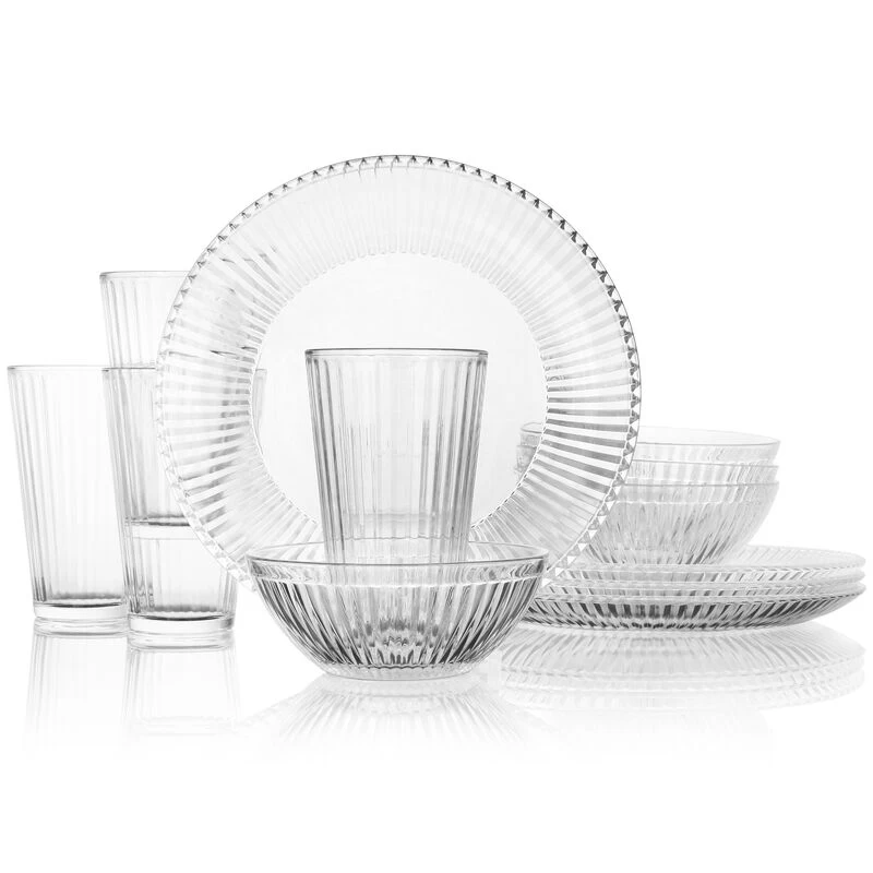 Gibson Home Clearview Stripes 12 Piece Embossed Glass Dinnerware Set - Image 8