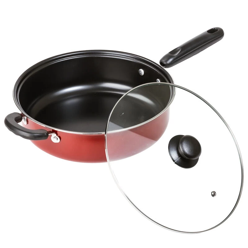 11 In. Carbon Steel Deep Fryer With Tempered Glass Lid RED - Image 2