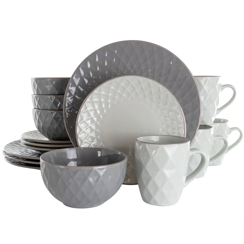 Elama Tahitian Diamond 16 Piece Stoneware Dinnerware Set In Slate And Pearl
