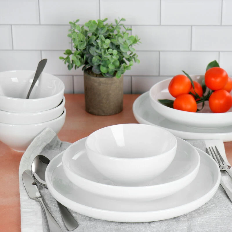 Gibson Home Oslo Peak 12 Piece Fine Ceramic Dinnerware Set In Bright White - Image 2