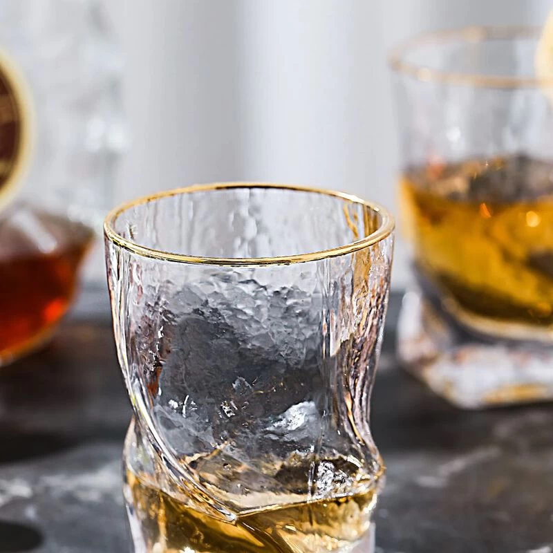 Grassi Gold Rimmed Hammer Twist Whiskey Glass (set Of 4) - Size: 3.14"W X 4.44" H - Image 2