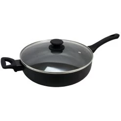 Oster® Oster Ashford 5 Quart Aluminum Saute Pan With Tempered Glass Lid In Black
