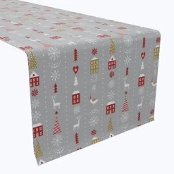 Fabric Textile Products, Inc. Table Runner, 100% Cotton, Stylized Christmas Pattern Grey