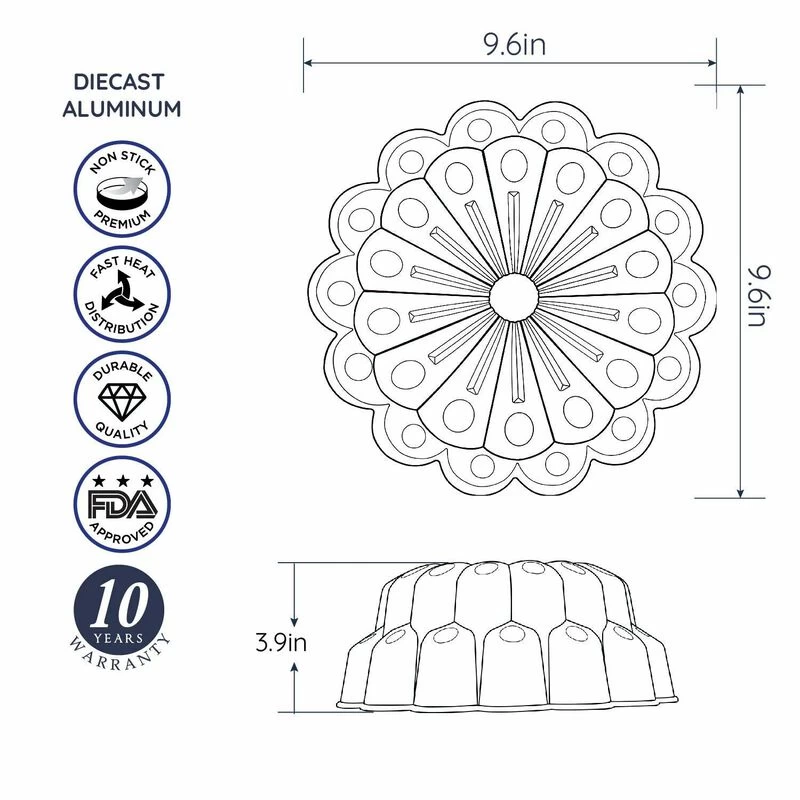 Baker's Secret Fluted Cake Pan, Extra Thick Cast Aluminum 2 Layers Nonstick Coating Marquise - Image 2