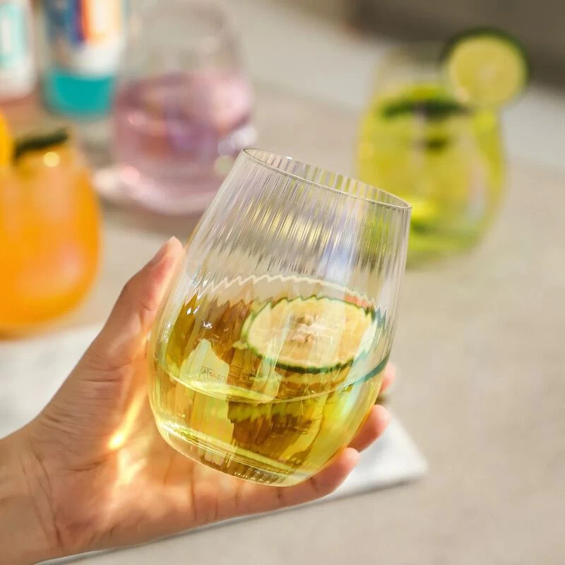 Grassi Iridescent Stemless Wine Glasses Set - Unique Cute Gift Idea Set Of 4 - Image 3