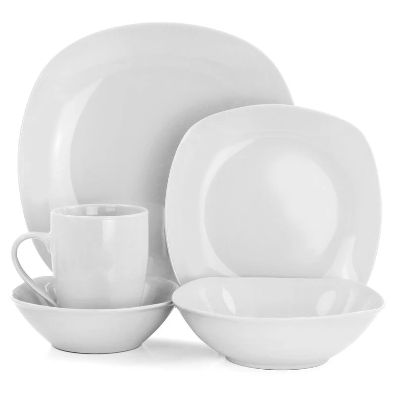 Gibson Home Classic Pearl Fine Ceramic 39 Piece Soft Square Dinnerware Combo Set In White - Image 3