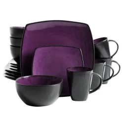 Gibson Soho Lounge Square 16-piece Dinnerware Set Purple