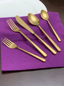 20 Piece Gold Flatware Set, Service For 4-Hammered