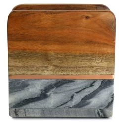 Laurie Gates California Designs 6.25 Inch Acacia Wood And Grey Marble Napkin Holder With Bronze Accent