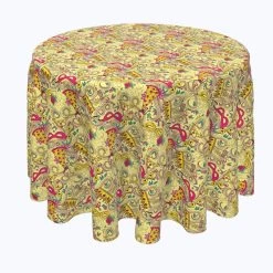 Fabric Textile Products, Inc. Round Tablecloth, 100% Polyester, Purim Party Gold