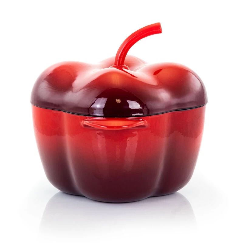 MegaChef Pepper Shaped 3 Quart Enameled Cast Iron Casserole In Red - Image 4