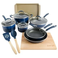 Cravings By Chrissy Teigen 14 Piece Nonstick Aluminum Cookware Combo Set In Blue