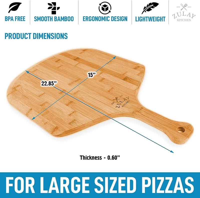 Authentic Bamboo Pizza Paddle With Easy Glide Edges & Handle For Baking (Large 15") - Image 3