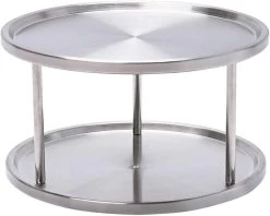 Premium 2 Tier Stainless Steel Lazy Susan 360 Degree Turntable Organizer, Spice Rack Tray