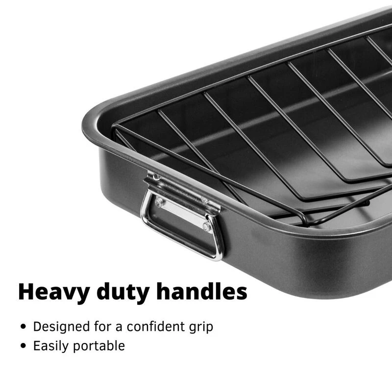 16.5" Non-Stick Carbon Steel Roasting Pan With V Shaped Rack - Image 5