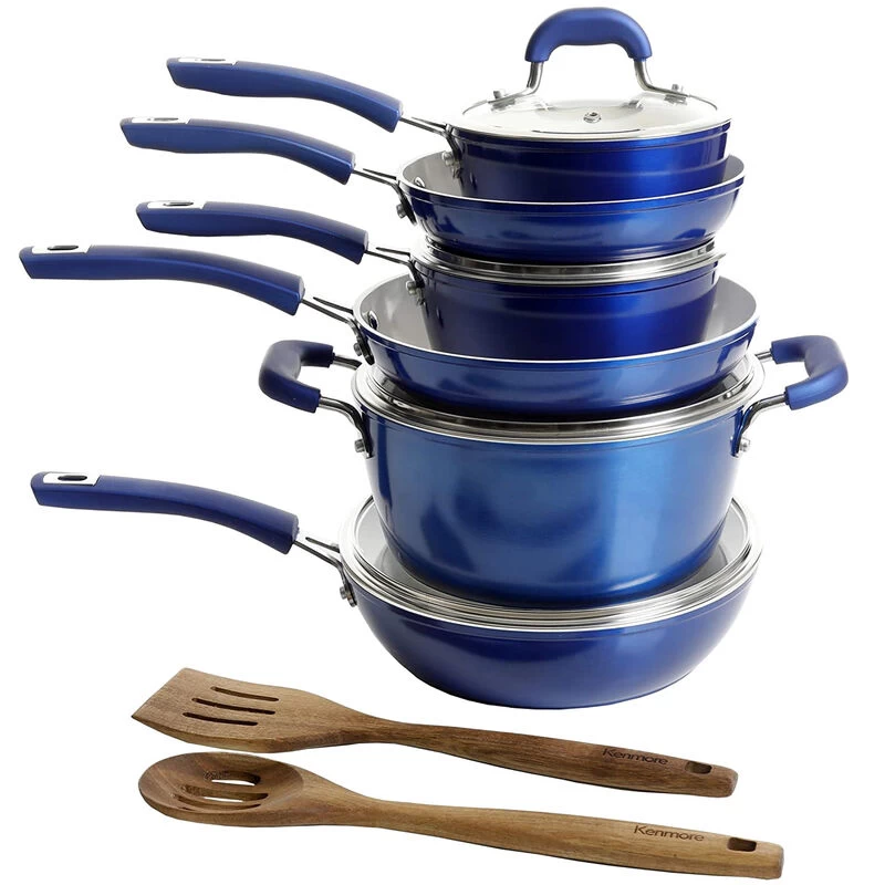Kenmore Arlington 12 Piece Aluminum Ceramic Coated Nonstick Cookware Set In Metallic Blue - Image 2