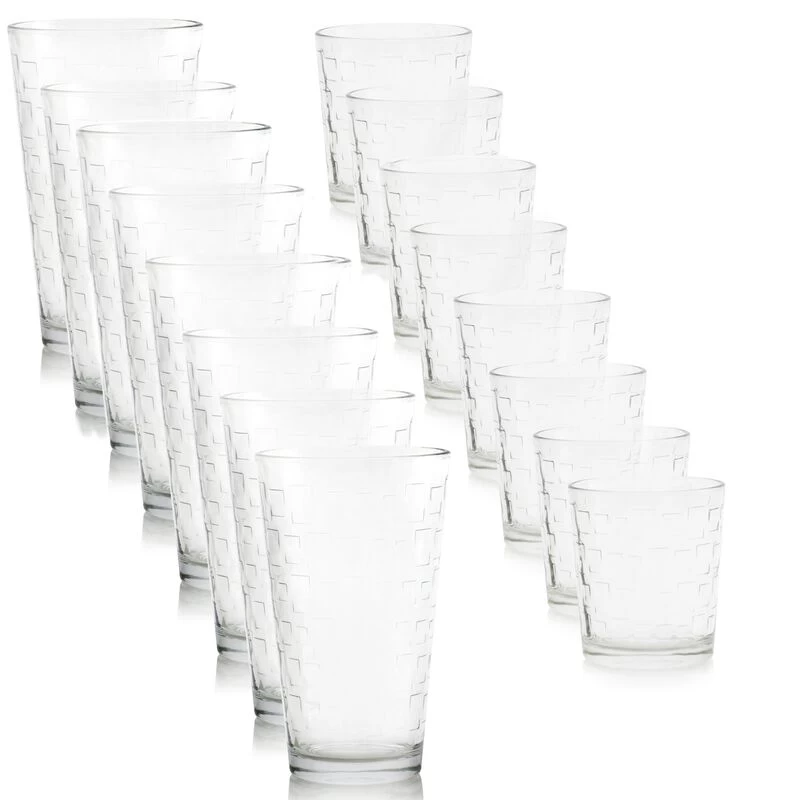 Gibson Home Great Foundations 16 Piece Tumbler And Double Old Fashioned Glass Set In Square Pattern