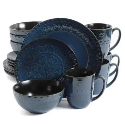 Gibson Elite Milanto 16 Piece Stoneware Dinnerware Set In Blue