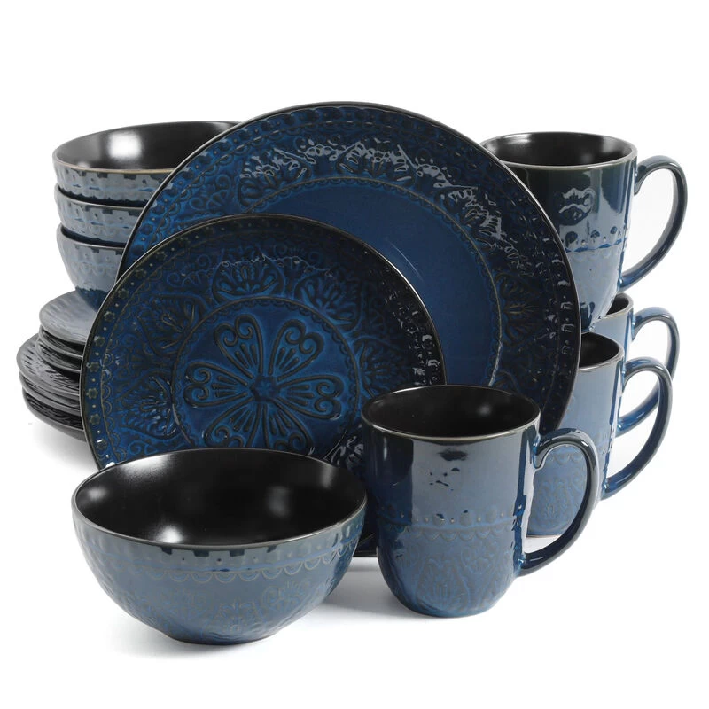 Gibson Elite Milanto 16 Piece Stoneware Dinnerware Set In Blue