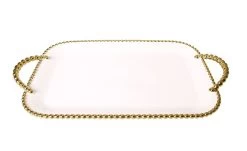 Porcelain White Tray With Gold Beaded Borders And Handles