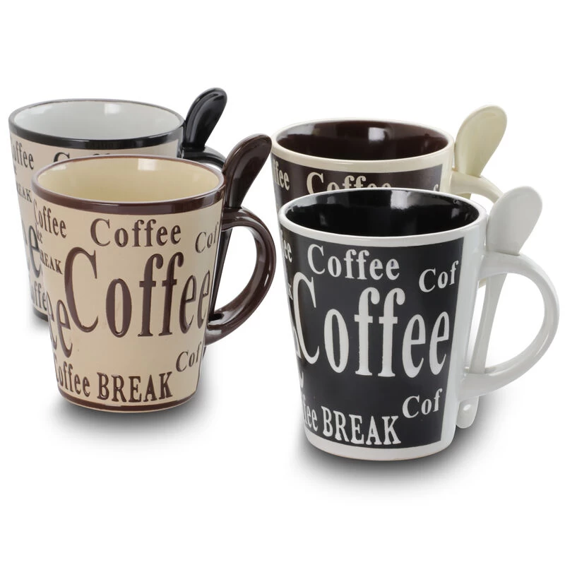 Gibson Bareggio 8 Piece 13 Ounce Coffee Mug With Spoon Set, Service For 4