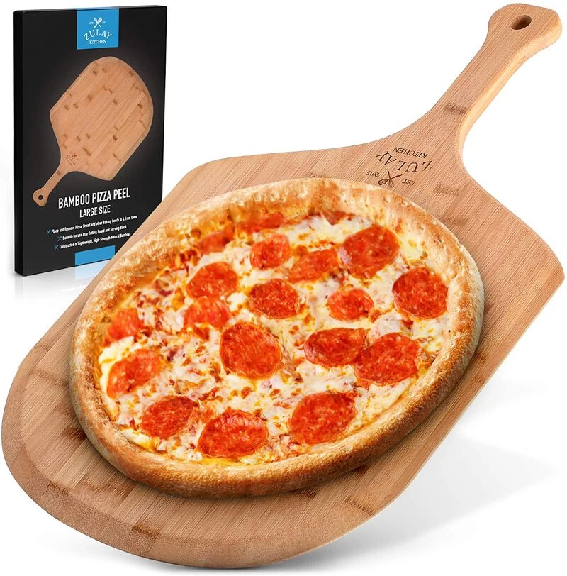 Authentic Bamboo Pizza Paddle With Easy Glide Edges & Handle For Baking (Large 15")
