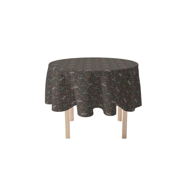 Fabric Textile Products, Inc. Round Tablecloth, 100% Polyester, Deer In Trees Brown