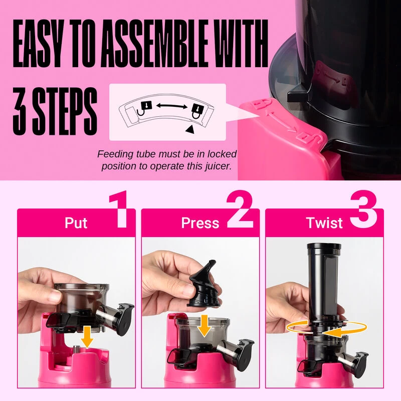 Ventray Essential Ginnie Juicer Compact Small Cold Press Masticating Slow Juicer Pink - Image 3