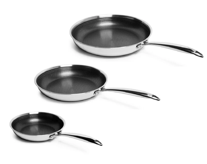 Tri-ply Stainless Steel Diamond Nonstick 3 Piece Frying Pan Set