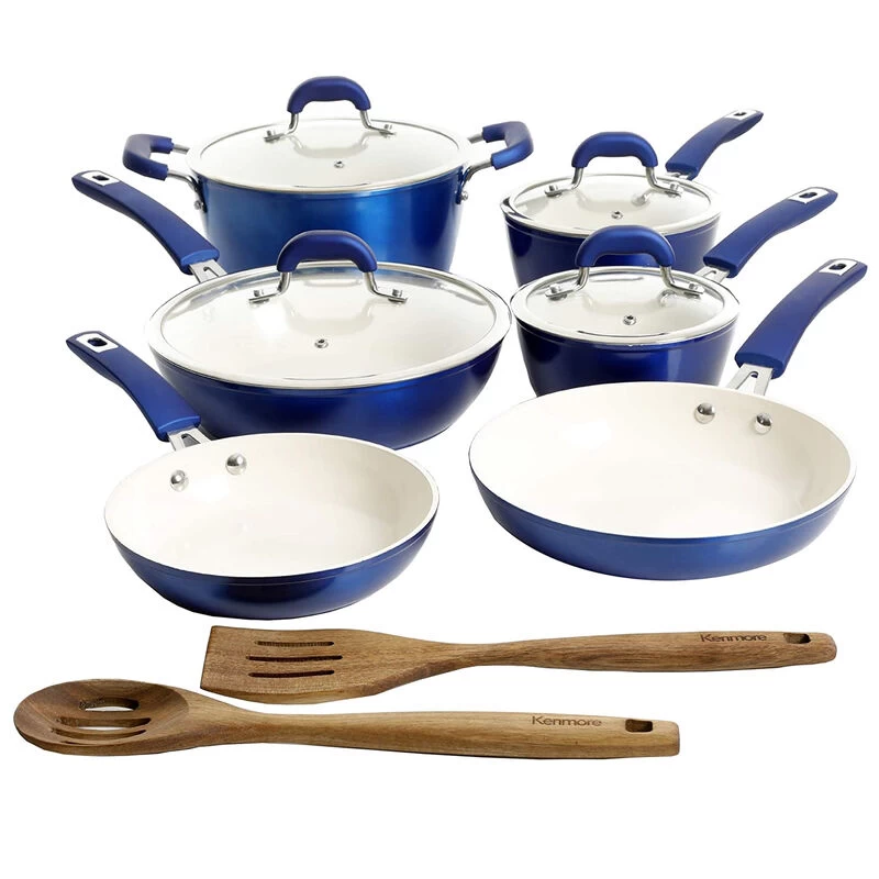 Kenmore Arlington 12 Piece Aluminum Ceramic Coated Nonstick Cookware Set In Metallic Blue - Image 4