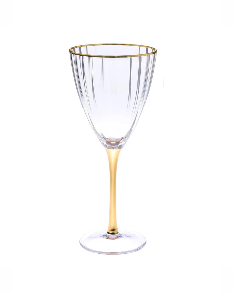 Set Of 6 Textured Wine Glasses With Gold Stem And Rim