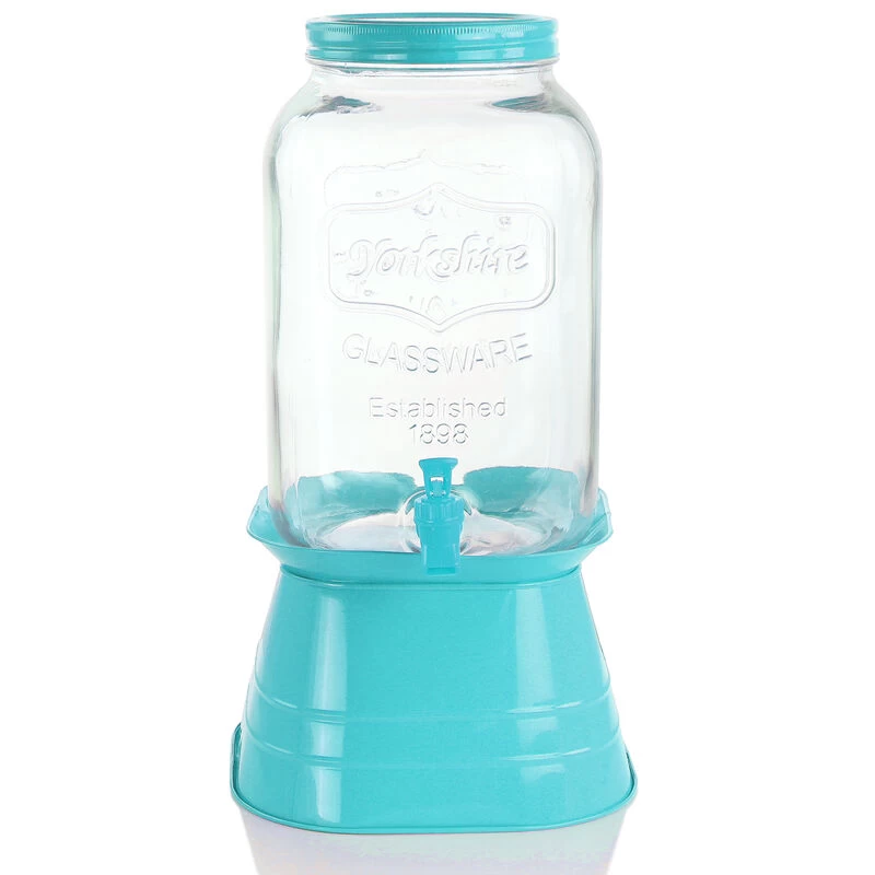 Gibson Home Chiara 2 Gallon Glass Mason Jar Dispenser With Metal Lid And Base In Blue - Image 3