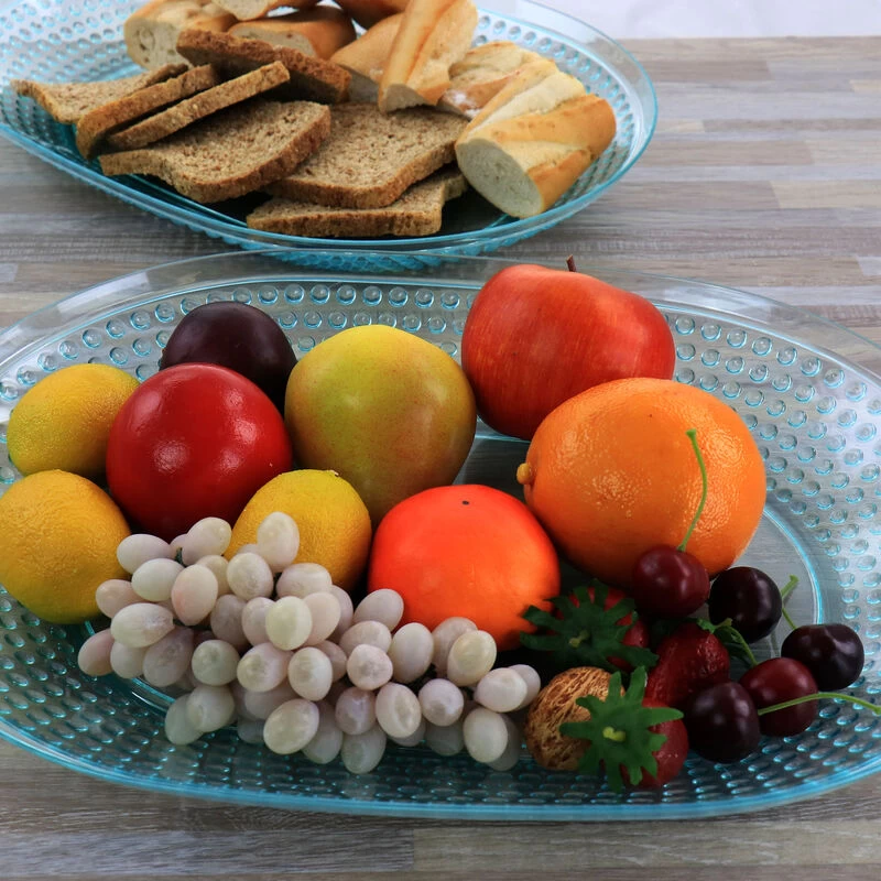 Gibson Home 15.75 Inch Plastic Aqua 2 Piece Platter Set - Image 2