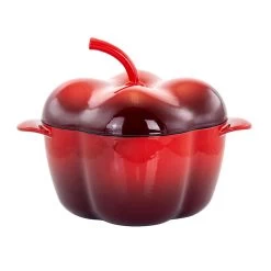 MegaChef Pepper Shaped 3 Quart Enameled Cast Iron Casserole In Red