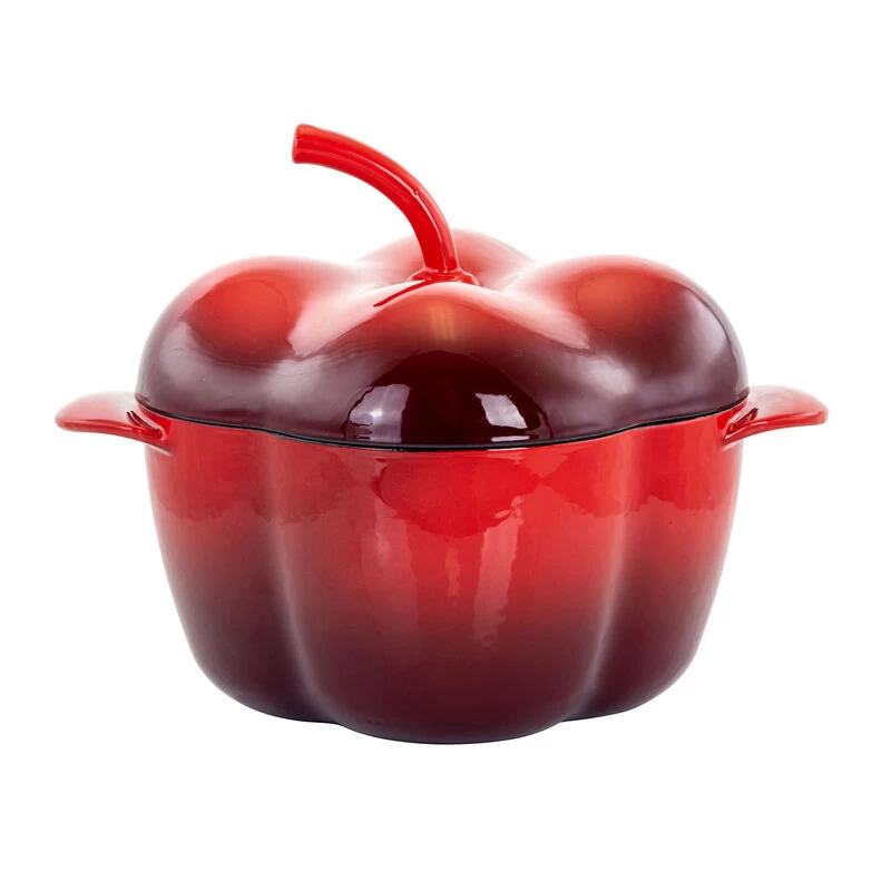 MegaChef Pepper Shaped 3 Quart Enameled Cast Iron Casserole In Red