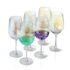 Grassi Iridescent Wine Glass Set - 19 Oz Pretty Cute Cool Rainbow Colorful Halloween Glassware Set Of 6