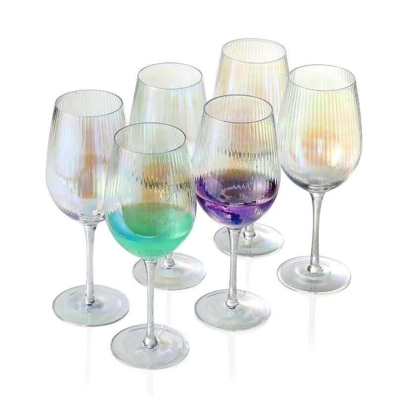 Grassi Iridescent Wine Glass Set - 19 Oz Pretty Cute Cool Rainbow Colorful Halloween Glassware Set Of 6