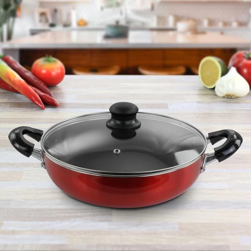 Better Chef 10 Inch Red Aluminum Deep Frying Pan With Glass Lid - Image 2
