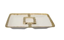 White Porcelain Chip & Dip Bowl With Gold Border