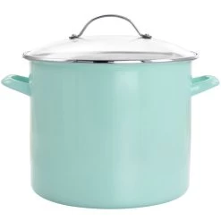 Martha Stewart 12 Quart Enamel On Steel Stock Pot With Glass Lid In Turquoise