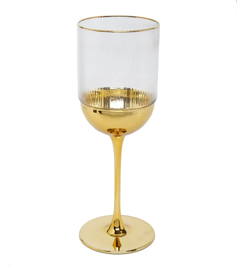Set Of 6 Water Glasses With Gold Dipped Bottom