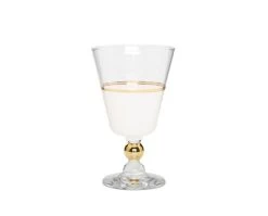 Set Of 6 White Water Glasses With Gold Trim And Clear Stem White