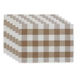 Set Of 6 Brown And White Decorative Placemats 19"