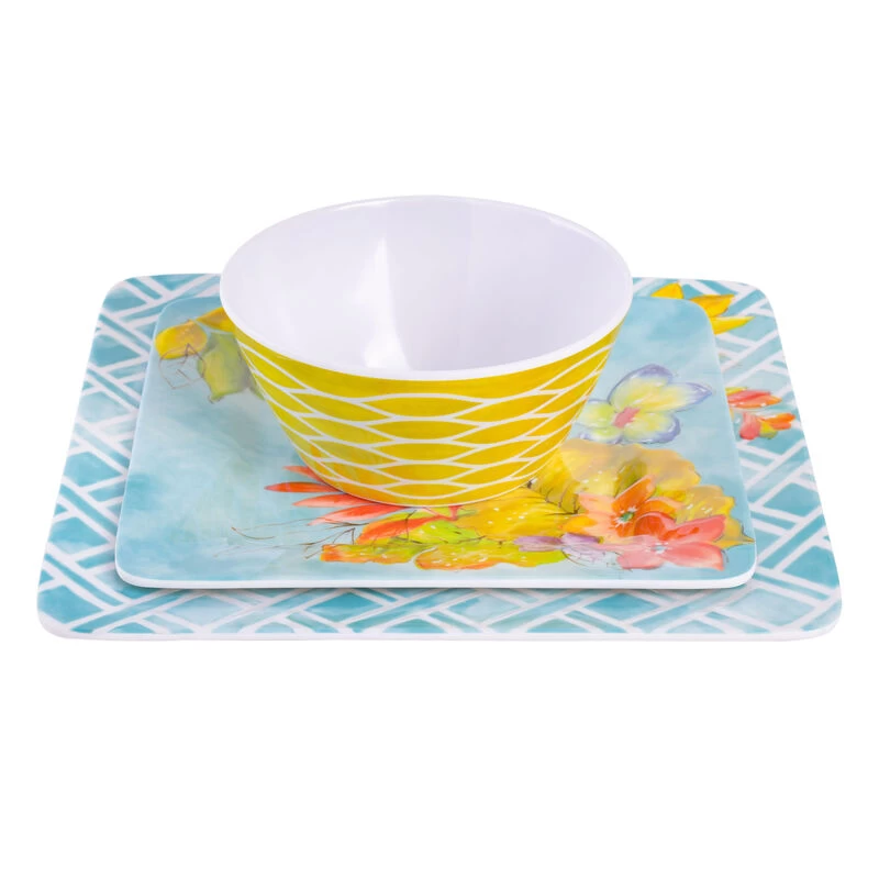 Laurie Gates Tropicalla 12 Piece Square Melamine Dinnerware Set - Image 4